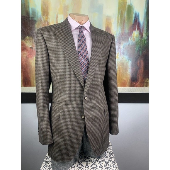 42L Bartorelli Napoli Minicheck‎ Olive Blazer - Suit Jacket - Picture 2 of 11